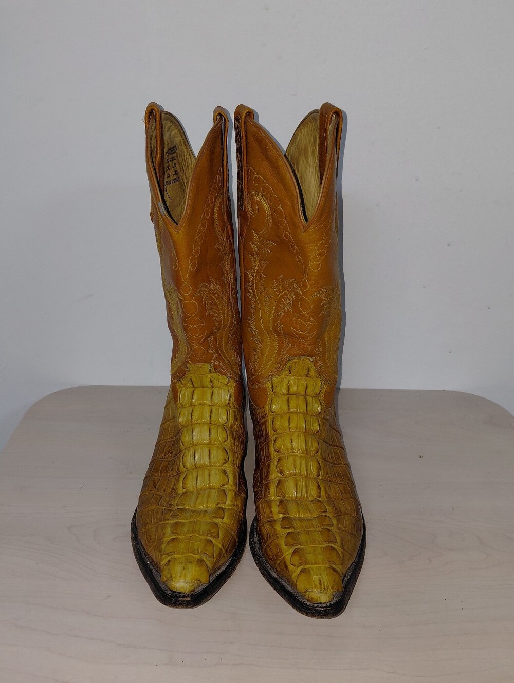 Cuadra Men's Yellow Crocodile Leather Exotic Toe Western Boots Size 9